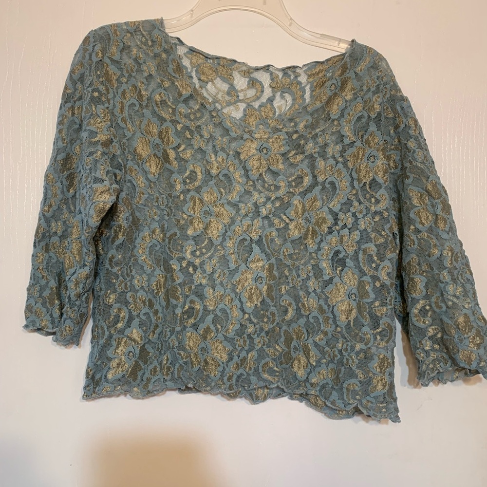 Elegant Lace Women Cropped Top - Blue and Gold